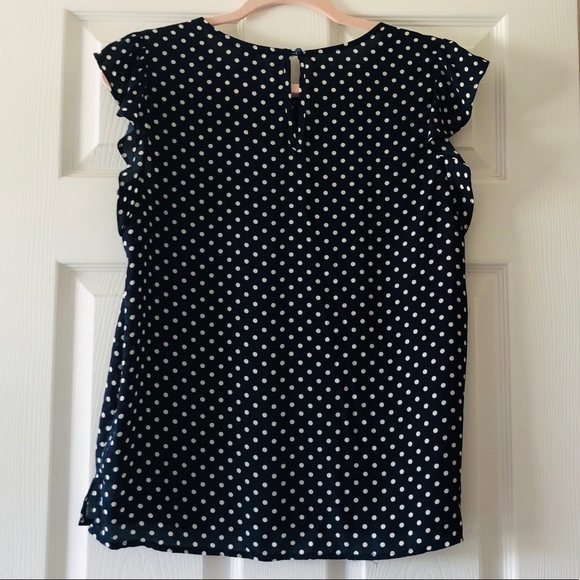 Navy polka dot blouse with ruffle cap sleeves - Picture 2 of 3